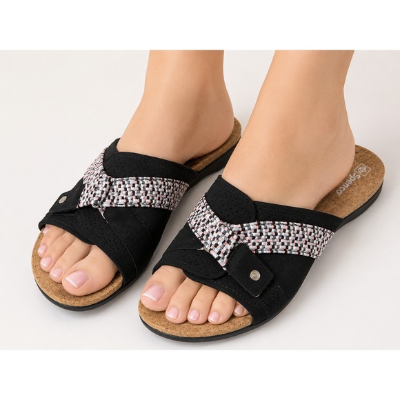 Spenco Shoes - Spenco Women's Bonaire Orthotic Slide Sandals Black Print Cork Size 9 B Comfort